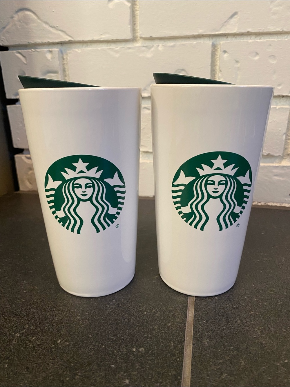 Starbucks 2024 Coffee White Ceramic Travel Tumbler Mugs Cup WITH Slide Lid 12 oz